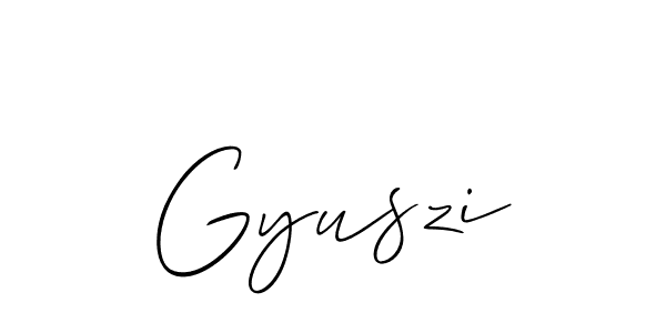 Use a signature maker to create a handwritten signature online. With this signature software, you can design (Allison_Script) your own signature for name Gyuszi. Gyuszi signature style 2 images and pictures png