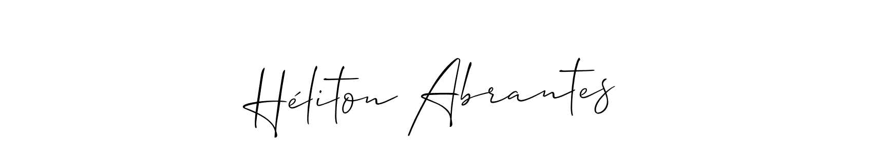 The best way (Allison_Script) to make a short signature is to pick only two or three words in your name. The name Héliton Abrantes include a total of six letters. For converting this name. Héliton Abrantes signature style 2 images and pictures png