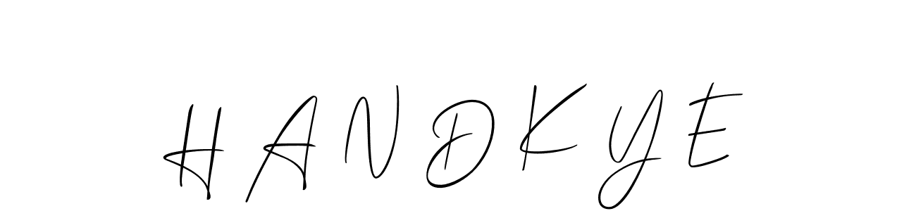 How to make H A N D K Y E name signature. Use Allison_Script style for creating short signs online. This is the latest handwritten sign. H A N D K Y E signature style 2 images and pictures png