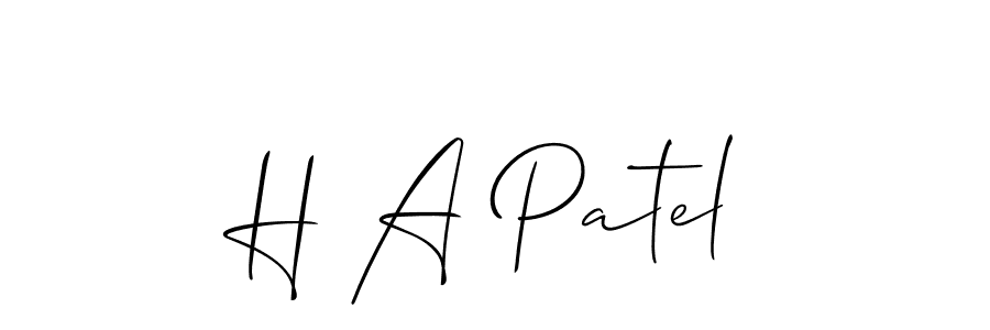 Also You can easily find your signature by using the search form. We will create H A Patel name handwritten signature images for you free of cost using Allison_Script sign style. H A Patel signature style 2 images and pictures png