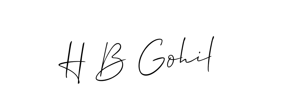 The best way (Allison_Script) to make a short signature is to pick only two or three words in your name. The name H B Gohil include a total of six letters. For converting this name. H B Gohil signature style 2 images and pictures png