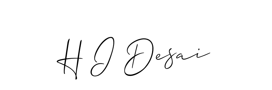 Also You can easily find your signature by using the search form. We will create H I Desai name handwritten signature images for you free of cost using Allison_Script sign style. H I Desai signature style 2 images and pictures png