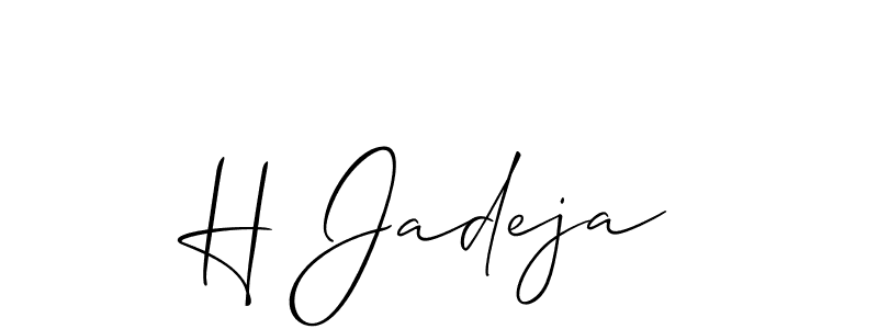 if you are searching for the best signature style for your name H Jadeja. so please give up your signature search. here we have designed multiple signature styles  using Allison_Script. H Jadeja signature style 2 images and pictures png