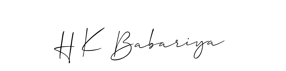 The best way (Allison_Script) to make a short signature is to pick only two or three words in your name. The name H K Babariya include a total of six letters. For converting this name. H K Babariya signature style 2 images and pictures png