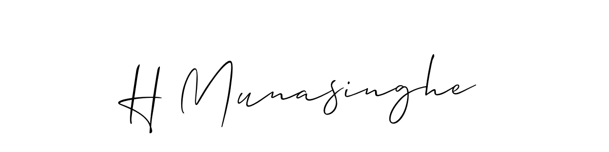 How to make H Munasinghe name signature. Use Allison_Script style for creating short signs online. This is the latest handwritten sign. H Munasinghe signature style 2 images and pictures png