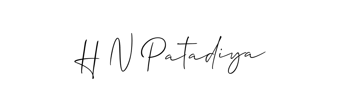 Use a signature maker to create a handwritten signature online. With this signature software, you can design (Allison_Script) your own signature for name H N Patadiya. H N Patadiya signature style 2 images and pictures png