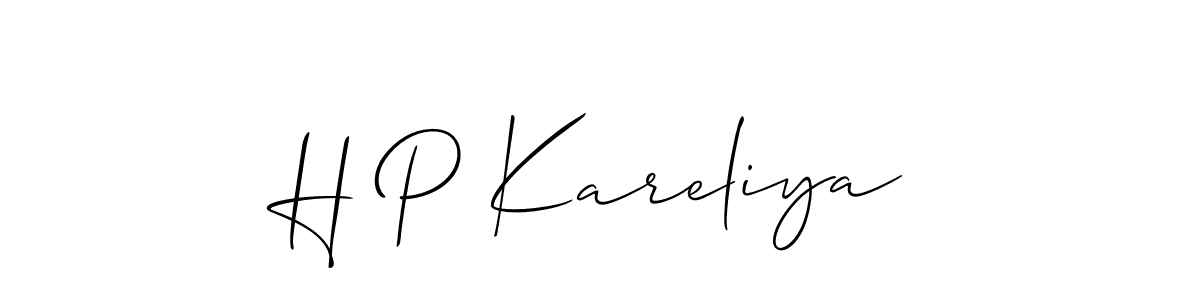 Make a beautiful signature design for name H P Kareliya. With this signature (Allison_Script) style, you can create a handwritten signature for free. H P Kareliya signature style 2 images and pictures png