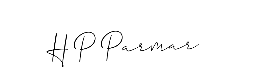 The best way (Allison_Script) to make a short signature is to pick only two or three words in your name. The name H P Parmar include a total of six letters. For converting this name. H P Parmar signature style 2 images and pictures png