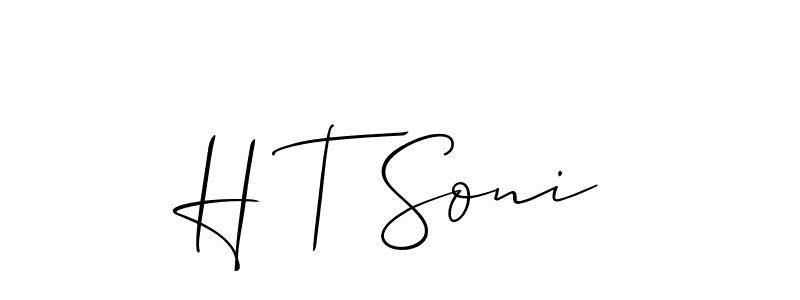 The best way (Allison_Script) to make a short signature is to pick only two or three words in your name. The name H T Soni include a total of six letters. For converting this name. H T Soni signature style 2 images and pictures png