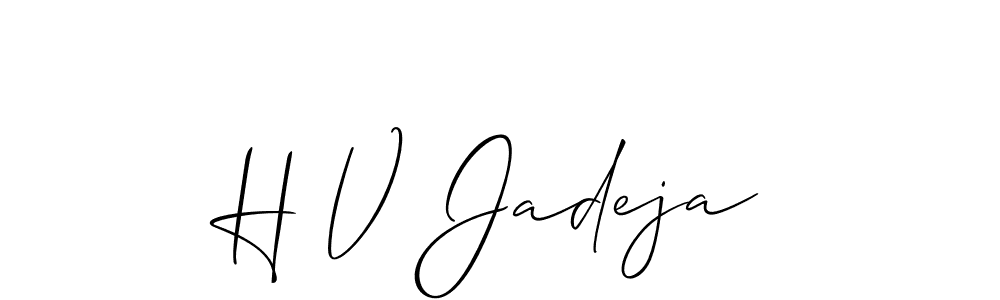 Allison_Script is a professional signature style that is perfect for those who want to add a touch of class to their signature. It is also a great choice for those who want to make their signature more unique. Get H V Jadeja name to fancy signature for free. H V Jadeja signature style 2 images and pictures png