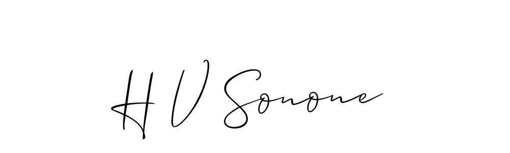 The best way (Allison_Script) to make a short signature is to pick only two or three words in your name. The name H V Sonone include a total of six letters. For converting this name. H V Sonone signature style 2 images and pictures png