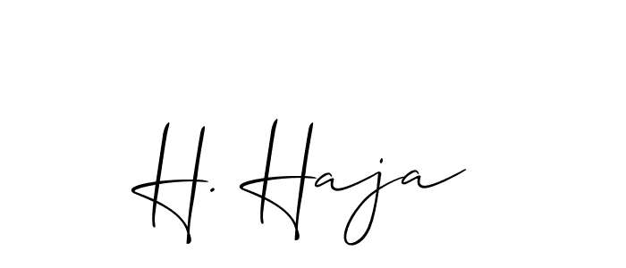 if you are searching for the best signature style for your name H. Haja. so please give up your signature search. here we have designed multiple signature styles  using Allison_Script. H. Haja signature style 2 images and pictures png