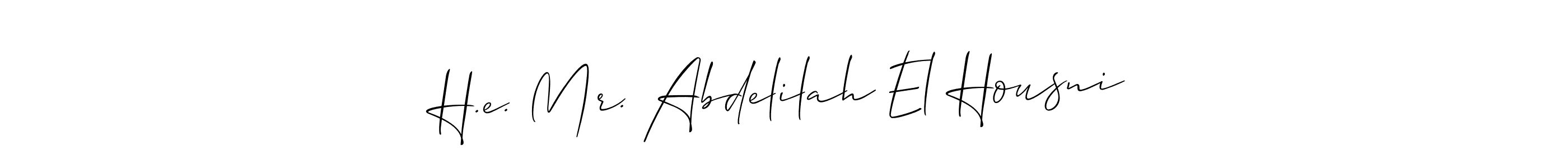 Use a signature maker to create a handwritten signature online. With this signature software, you can design (Allison_Script) your own signature for name H.e. Mr. Abdelilah El Housni. H.e. Mr. Abdelilah El Housni signature style 2 images and pictures png