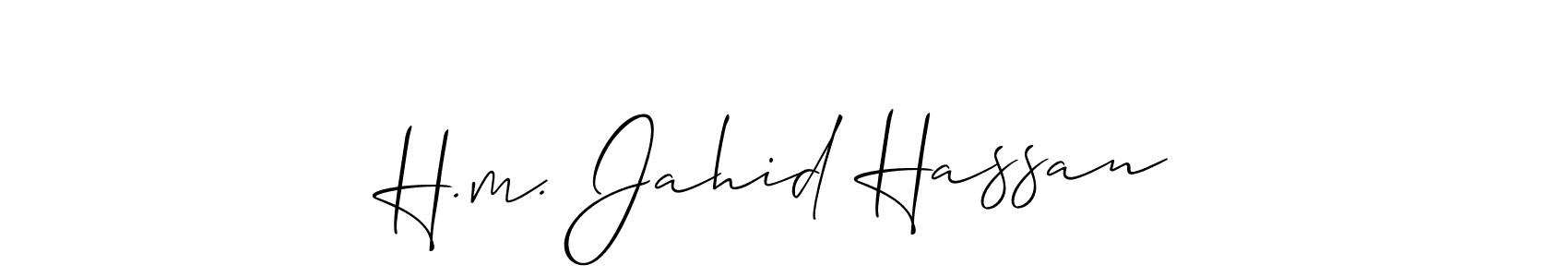 The best way (Allison_Script) to make a short signature is to pick only two or three words in your name. The name H.m. Jahid Hassan include a total of six letters. For converting this name. H.m. Jahid Hassan signature style 2 images and pictures png