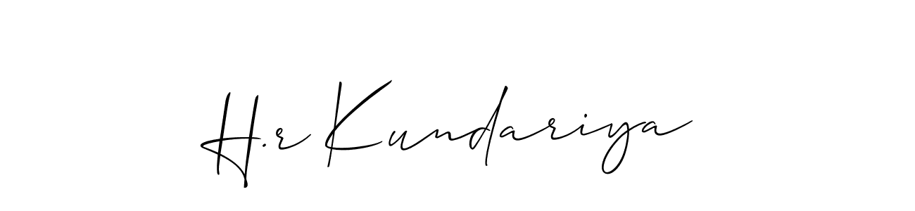 Allison_Script is a professional signature style that is perfect for those who want to add a touch of class to their signature. It is also a great choice for those who want to make their signature more unique. Get H.r Kundariya name to fancy signature for free. H.r Kundariya signature style 2 images and pictures png