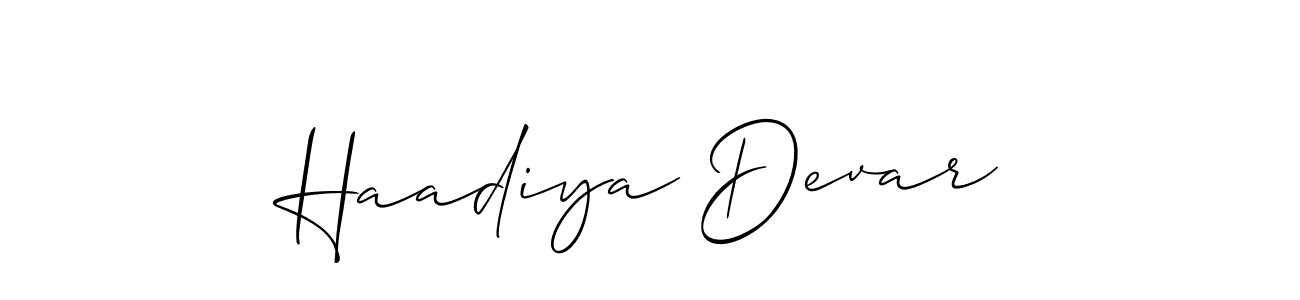 Make a beautiful signature design for name Haadiya Devar. With this signature (Allison_Script) style, you can create a handwritten signature for free. Haadiya Devar signature style 2 images and pictures png