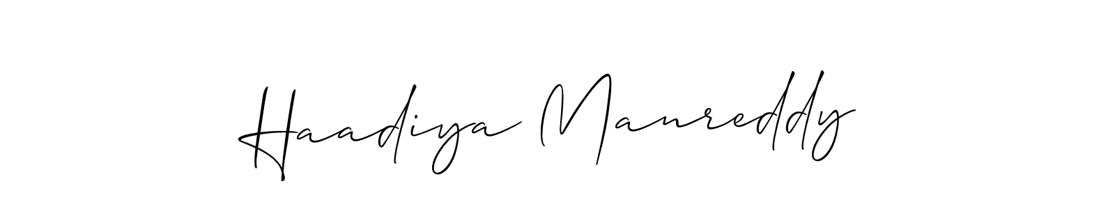 Also we have Haadiya Manreddy name is the best signature style. Create professional handwritten signature collection using Allison_Script autograph style. Haadiya Manreddy signature style 2 images and pictures png