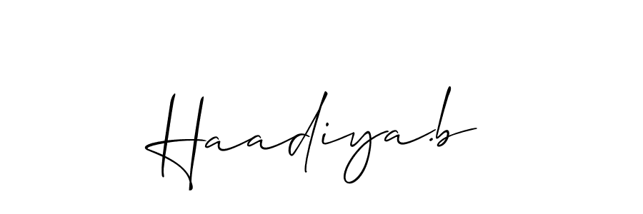 You should practise on your own different ways (Allison_Script) to write your name (Haadiya.b) in signature. don't let someone else do it for you. Haadiya.b signature style 2 images and pictures png