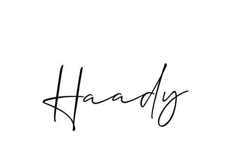 The best way (Allison_Script) to make a short signature is to pick only two or three words in your name. The name Haady include a total of six letters. For converting this name. Haady signature style 2 images and pictures png