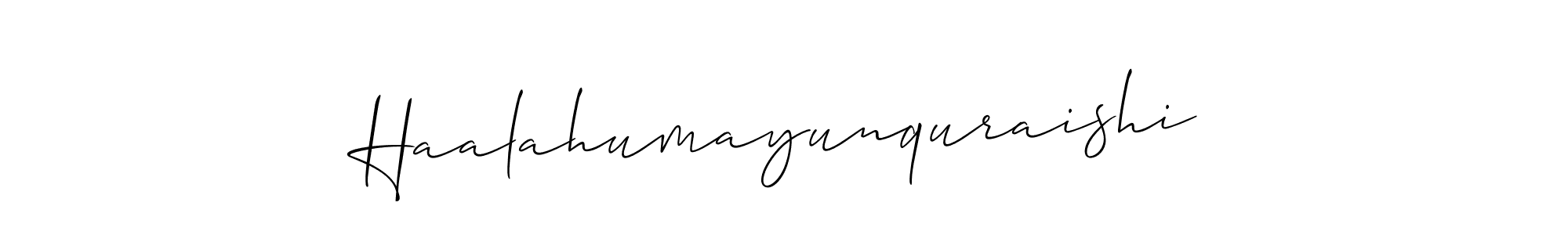 Allison_Script is a professional signature style that is perfect for those who want to add a touch of class to their signature. It is also a great choice for those who want to make their signature more unique. Get Haalahumayunquraishi name to fancy signature for free. Haalahumayunquraishi signature style 2 images and pictures png