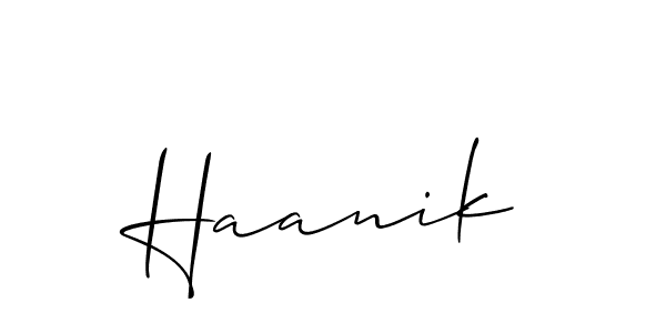 Design your own signature with our free online signature maker. With this signature software, you can create a handwritten (Allison_Script) signature for name Haanik. Haanik signature style 2 images and pictures png