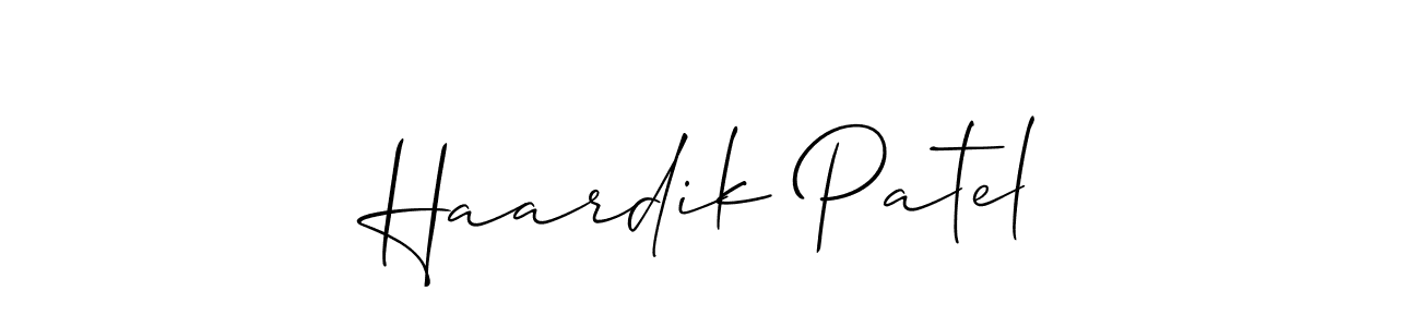 Make a short Haardik Patel signature style. Manage your documents anywhere anytime using Allison_Script. Create and add eSignatures, submit forms, share and send files easily. Haardik Patel signature style 2 images and pictures png