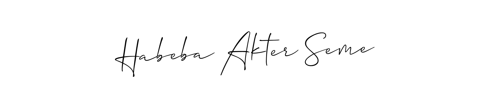 Also we have Habeba Akter Seme name is the best signature style. Create professional handwritten signature collection using Allison_Script autograph style. Habeba Akter Seme signature style 2 images and pictures png