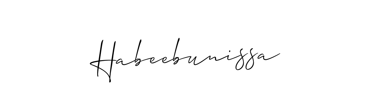 Also You can easily find your signature by using the search form. We will create Habeebunissa name handwritten signature images for you free of cost using Allison_Script sign style. Habeebunissa signature style 2 images and pictures png