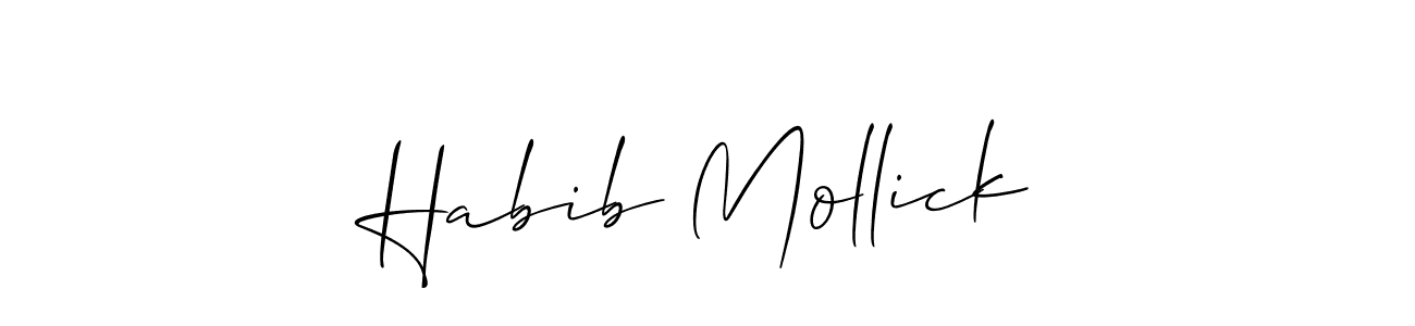 The best way (Allison_Script) to make a short signature is to pick only two or three words in your name. The name Habib Mollick include a total of six letters. For converting this name. Habib Mollick signature style 2 images and pictures png