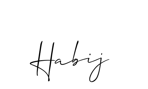 Use a signature maker to create a handwritten signature online. With this signature software, you can design (Allison_Script) your own signature for name Habij. Habij signature style 2 images and pictures png