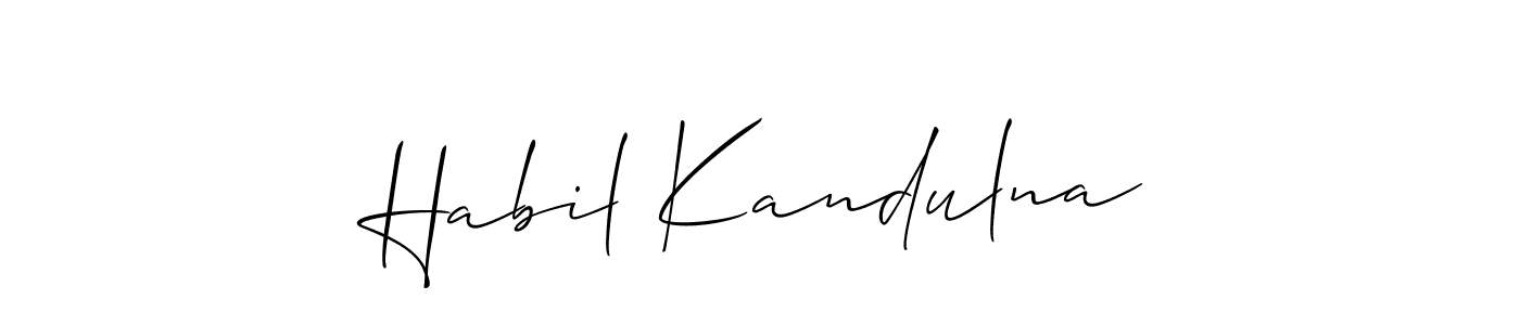 Similarly Allison_Script is the best handwritten signature design. Signature creator online .You can use it as an online autograph creator for name Habil Kandulna. Habil Kandulna signature style 2 images and pictures png