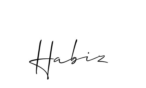 The best way (Allison_Script) to make a short signature is to pick only two or three words in your name. The name Habiz include a total of six letters. For converting this name. Habiz signature style 2 images and pictures png