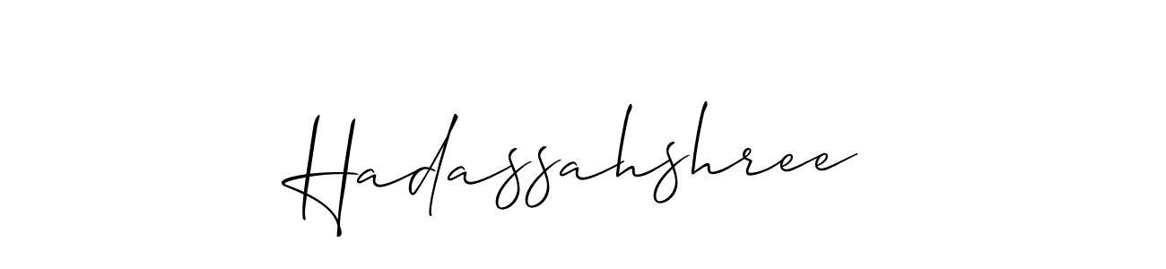 The best way (Allison_Script) to make a short signature is to pick only two or three words in your name. The name Hadassahshree include a total of six letters. For converting this name. Hadassahshree signature style 2 images and pictures png