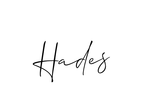 if you are searching for the best signature style for your name Hades. so please give up your signature search. here we have designed multiple signature styles  using Allison_Script. Hades signature style 2 images and pictures png