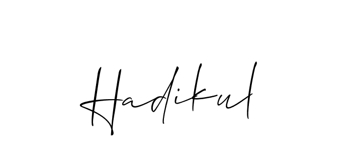 The best way (Allison_Script) to make a short signature is to pick only two or three words in your name. The name Hadikul include a total of six letters. For converting this name. Hadikul signature style 2 images and pictures png