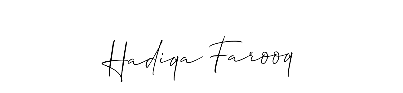The best way (Allison_Script) to make a short signature is to pick only two or three words in your name. The name Hadiqa Farooq include a total of six letters. For converting this name. Hadiqa Farooq signature style 2 images and pictures png