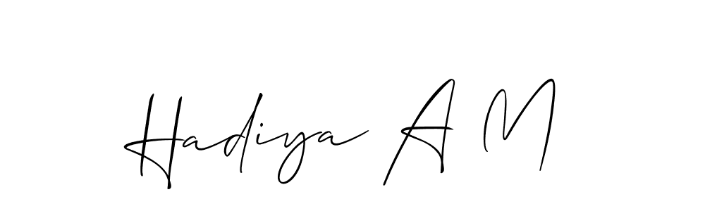 Use a signature maker to create a handwritten signature online. With this signature software, you can design (Allison_Script) your own signature for name Hadiya A M. Hadiya A M signature style 2 images and pictures png