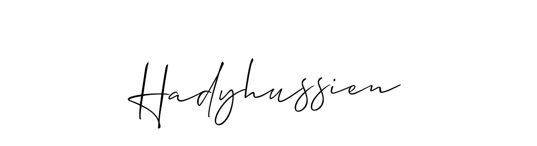Allison_Script is a professional signature style that is perfect for those who want to add a touch of class to their signature. It is also a great choice for those who want to make their signature more unique. Get Hadyhussien name to fancy signature for free. Hadyhussien signature style 2 images and pictures png