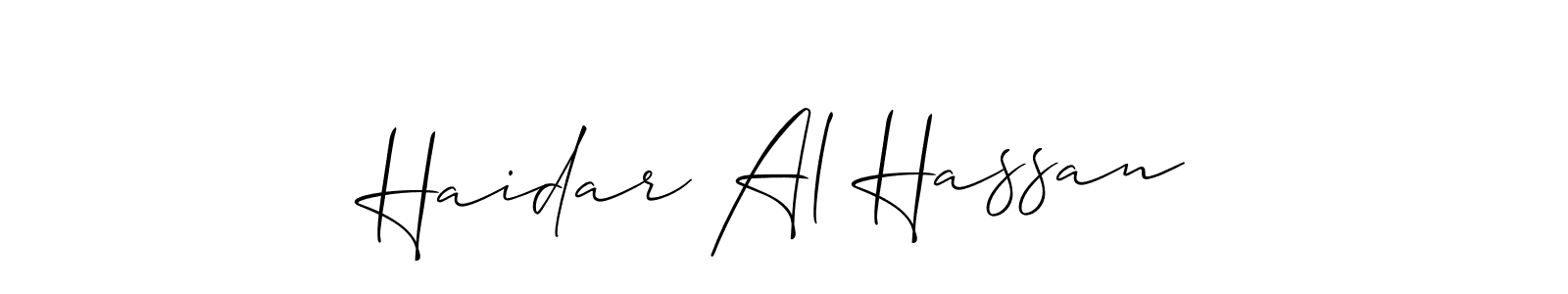 if you are searching for the best signature style for your name Haidar Al Hassan. so please give up your signature search. here we have designed multiple signature styles  using Allison_Script. Haidar Al Hassan signature style 2 images and pictures png