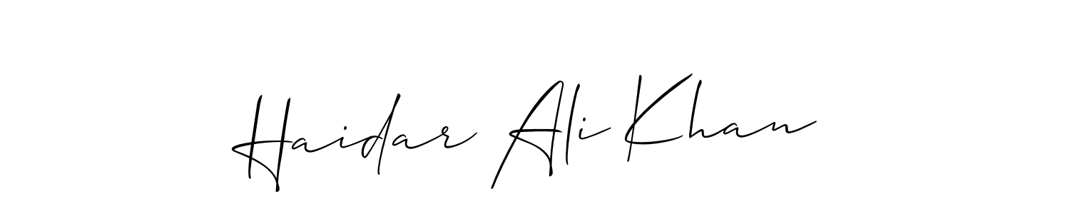 Similarly Allison_Script is the best handwritten signature design. Signature creator online .You can use it as an online autograph creator for name Haidar Ali Khan. Haidar Ali Khan signature style 2 images and pictures png