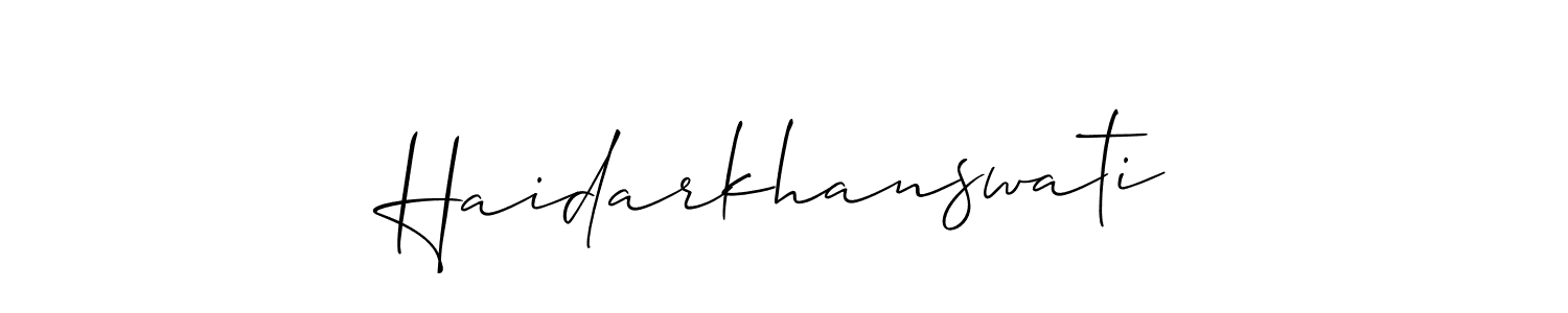 Design your own signature with our free online signature maker. With this signature software, you can create a handwritten (Allison_Script) signature for name Haidarkhanswati. Haidarkhanswati signature style 2 images and pictures png