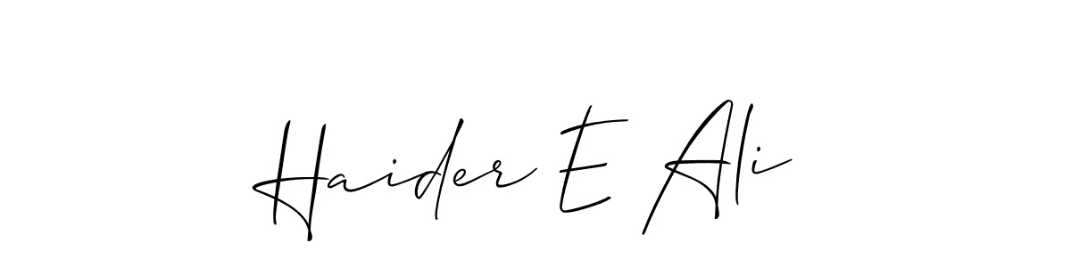 The best way (Allison_Script) to make a short signature is to pick only two or three words in your name. The name Haider E Ali include a total of six letters. For converting this name. Haider E Ali signature style 2 images and pictures png