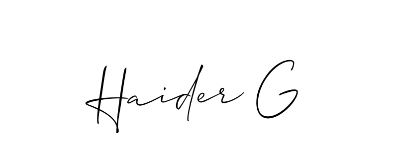 Also we have Haider G name is the best signature style. Create professional handwritten signature collection using Allison_Script autograph style. Haider G signature style 2 images and pictures png