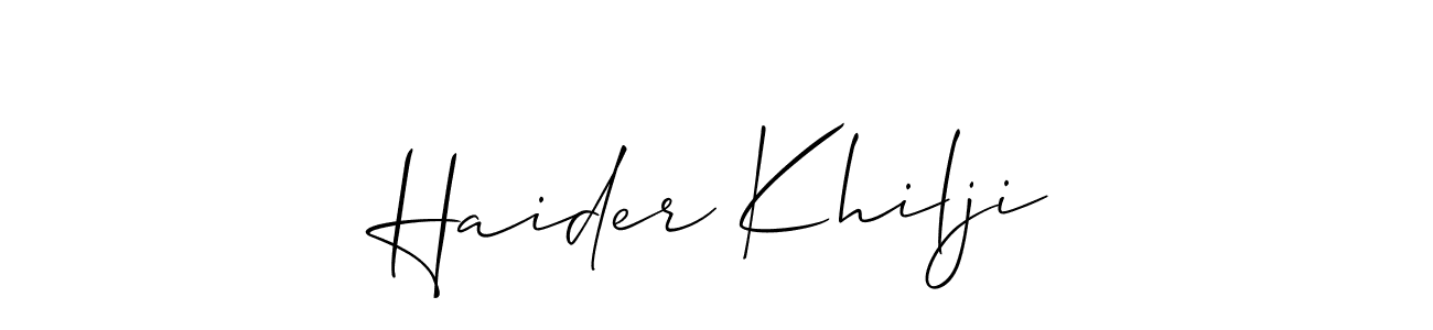 if you are searching for the best signature style for your name Haider Khilji. so please give up your signature search. here we have designed multiple signature styles  using Allison_Script. Haider Khilji signature style 2 images and pictures png