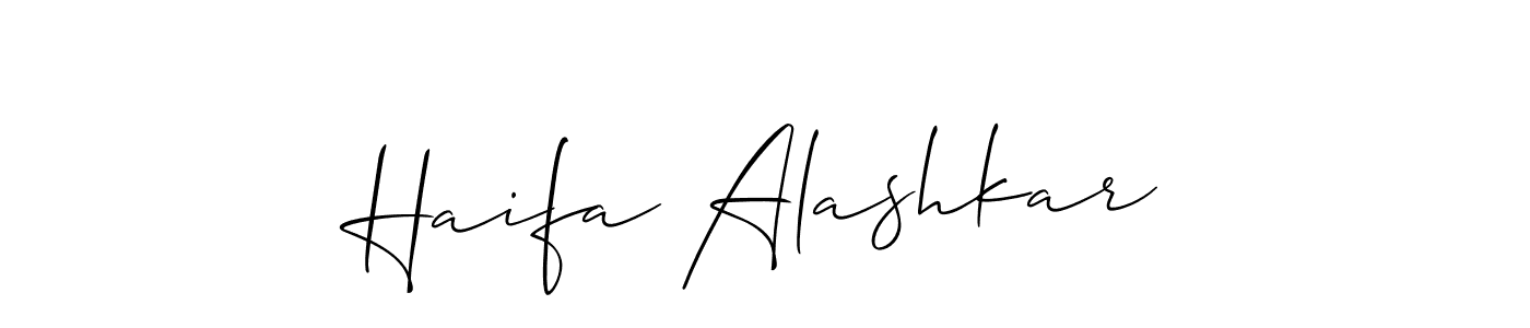 You should practise on your own different ways (Allison_Script) to write your name (Haifa Alashkar) in signature. don't let someone else do it for you. Haifa Alashkar signature style 2 images and pictures png