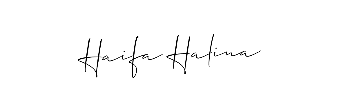 Allison_Script is a professional signature style that is perfect for those who want to add a touch of class to their signature. It is also a great choice for those who want to make their signature more unique. Get Haifa Halina name to fancy signature for free. Haifa Halina signature style 2 images and pictures png