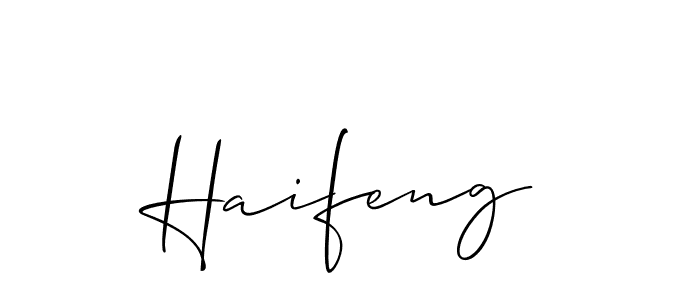 The best way (Allison_Script) to make a short signature is to pick only two or three words in your name. The name Haifeng include a total of six letters. For converting this name. Haifeng signature style 2 images and pictures png