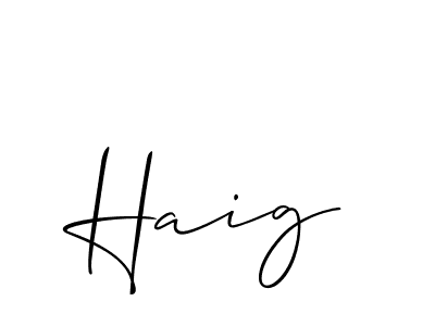 The best way (Allison_Script) to make a short signature is to pick only two or three words in your name. The name Haig include a total of six letters. For converting this name. Haig signature style 2 images and pictures png