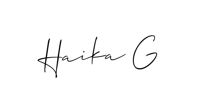 How to make Haika G signature? Allison_Script is a professional autograph style. Create handwritten signature for Haika G name. Haika G signature style 2 images and pictures png