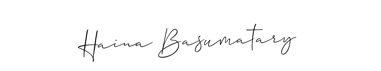 How to make Haina Basumatary signature? Allison_Script is a professional autograph style. Create handwritten signature for Haina Basumatary name. Haina Basumatary signature style 2 images and pictures png